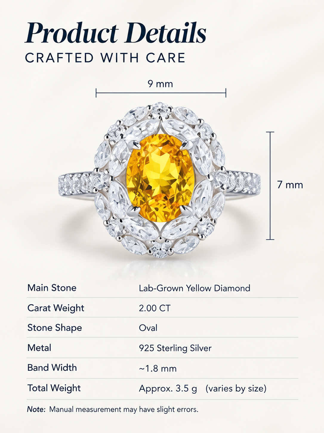DIROSI Classic & Fashionable Oval Lab-Grown Yellow Diamond Halo Ring, S925 Sterling Silver, IGI Certified, Gift for Girlfriend & Mom