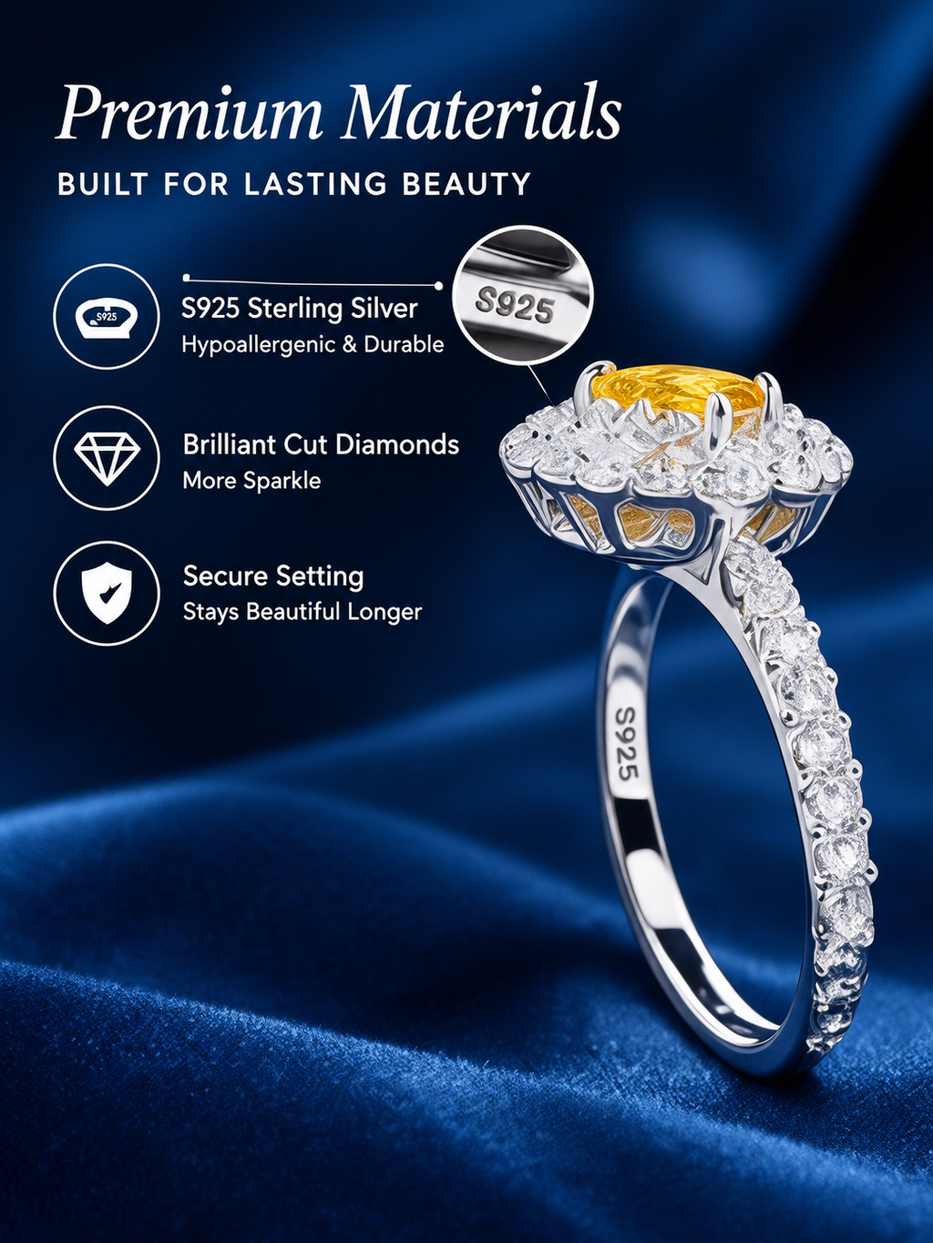 DIROSI Classic & Fashionable Oval Lab-Grown Yellow Diamond Halo Ring, S925 Sterling Silver, IGI Certified, Gift for Girlfriend & Mom