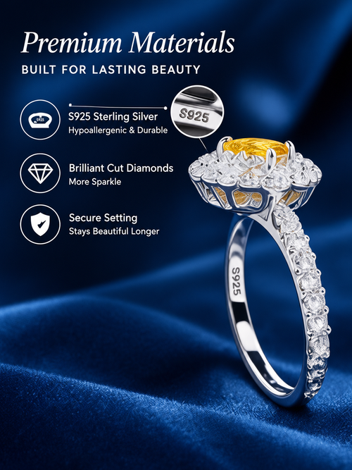 DIROSI Classic & Fashionable Oval Lab-Grown Yellow Diamond Halo Ring, S925 Sterling Silver, IGI Certified, Gift for Girlfriend & Mom