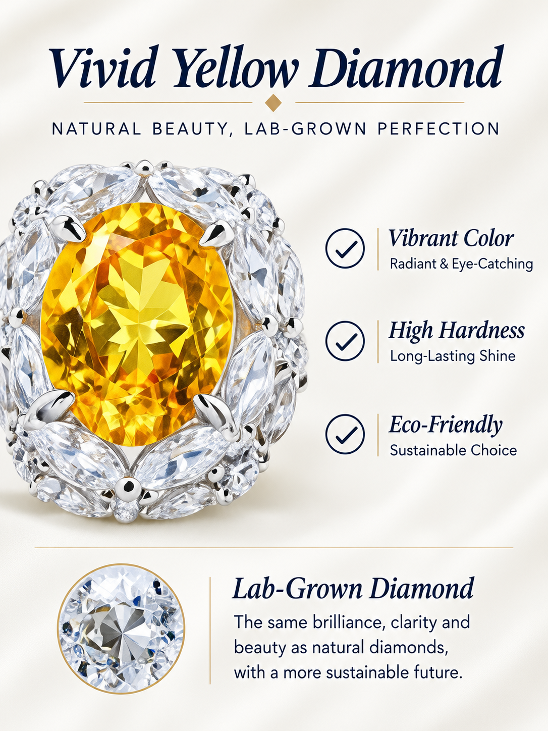 DIROSI Classic & Fashionable Oval Lab-Grown Yellow Diamond Halo Ring, S925 Sterling Silver, IGI Certified, Gift for Girlfriend & Mom