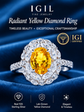 IGIL Classic & Fashionable Oval Lab-Grown Yellow Diamond Halo Ring, S925 Sterling Silver, IGI Certified, Gift for Girlfriend & Mom