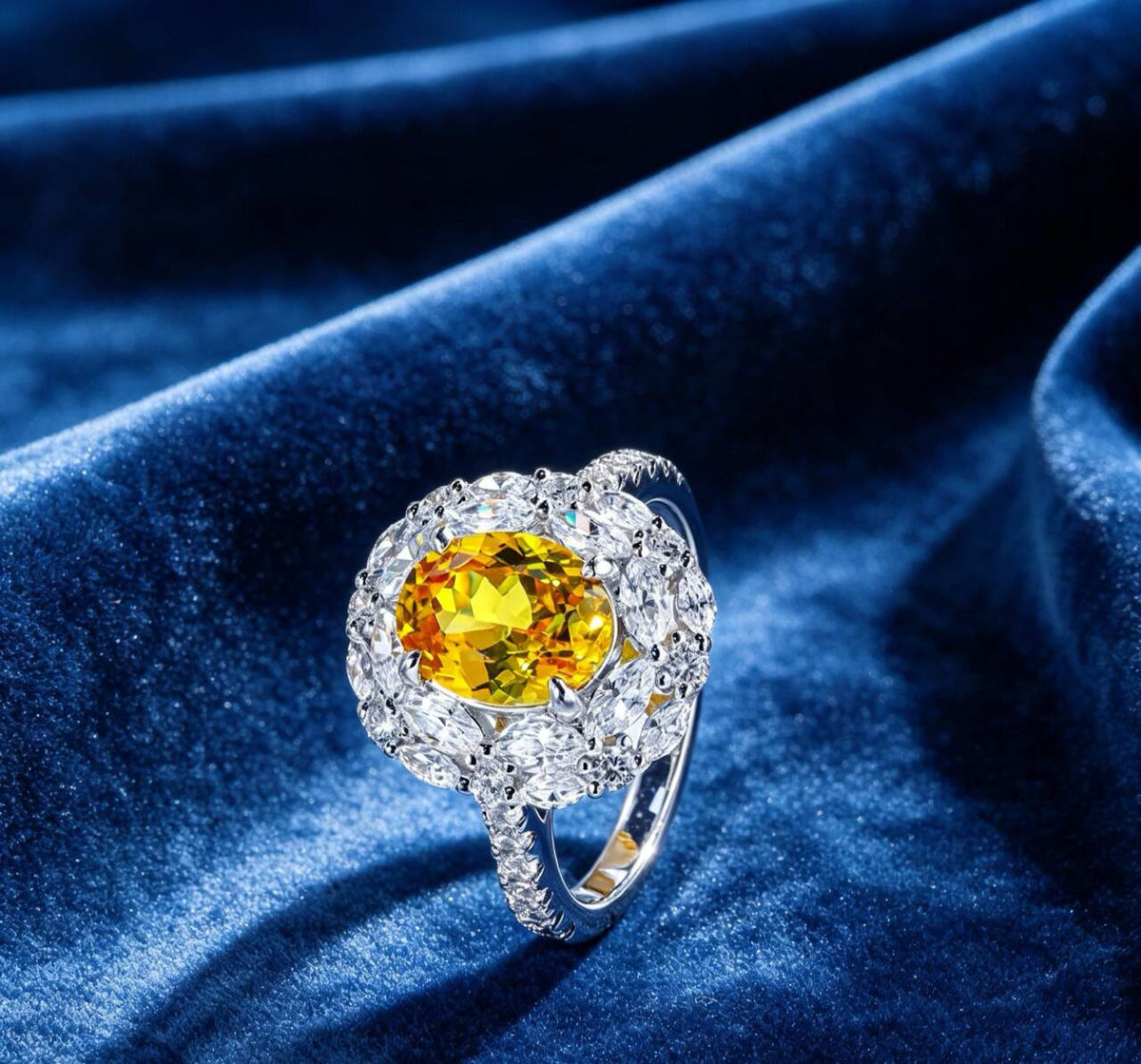 IGIL Classic & Fashionable Oval Lab-Grown Yellow Diamond Halo Ring, S925 Sterling Silver, IGI Certified, Gift for Girlfriend & Mom