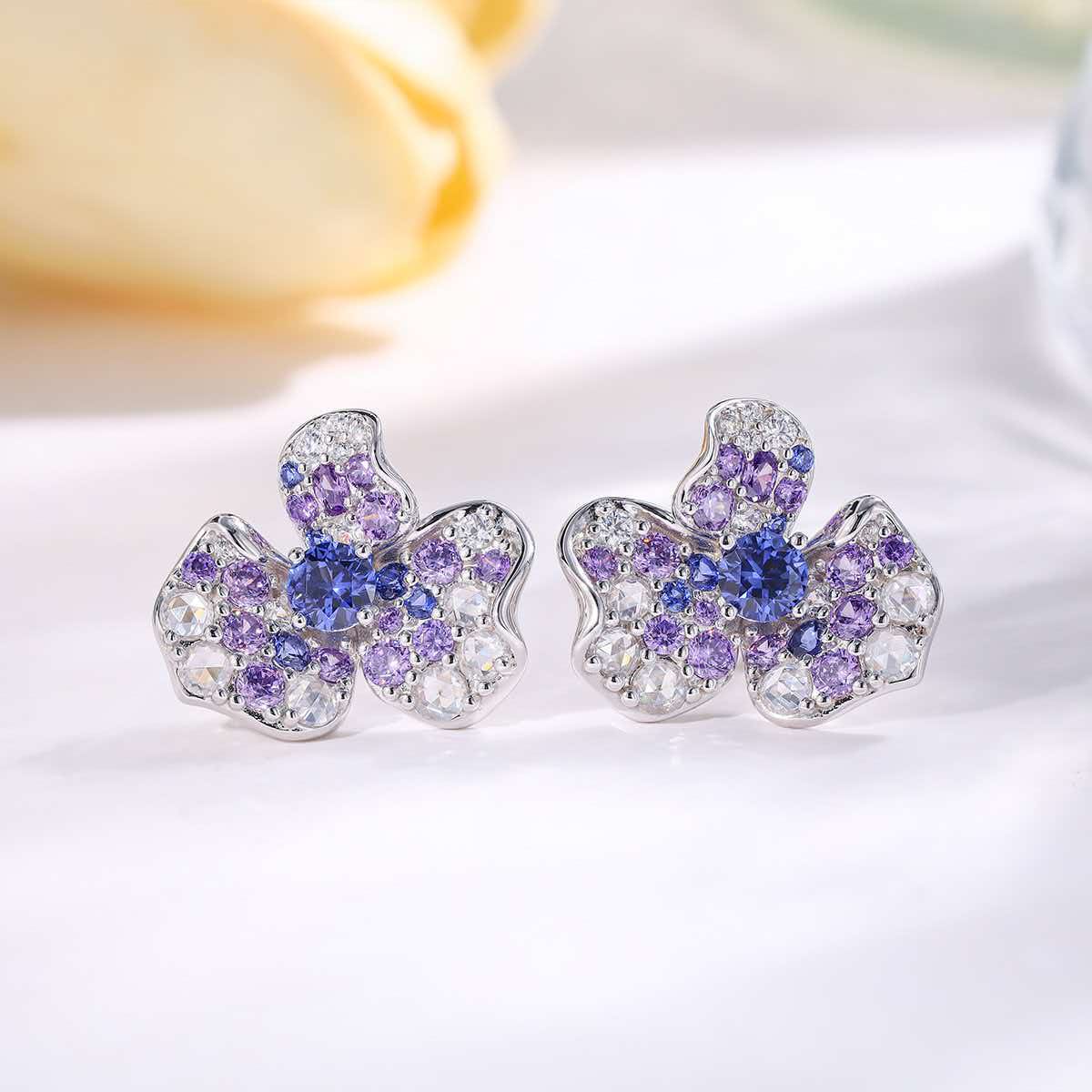 Blue and lilac floral earrings