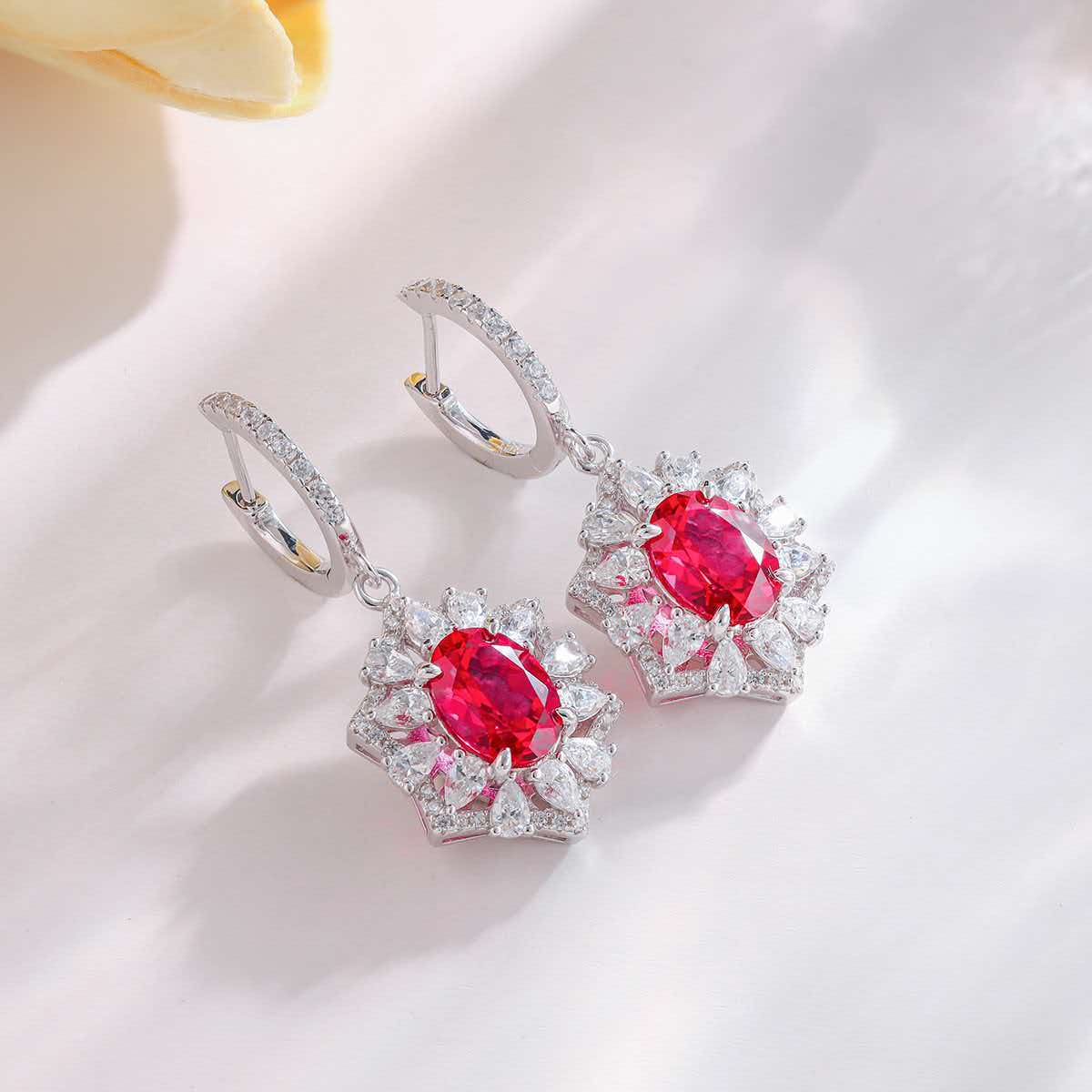Ruby-colour Halo Earrings
